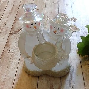 Christmas holiday snowman/snowwoman votive candle holder